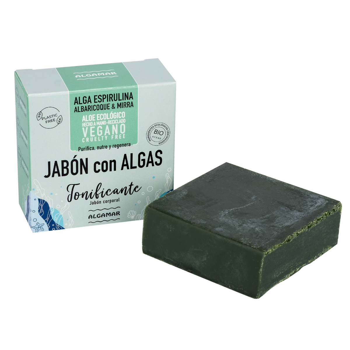 Jabón corporal con algas, en pastilla de 100 gr.