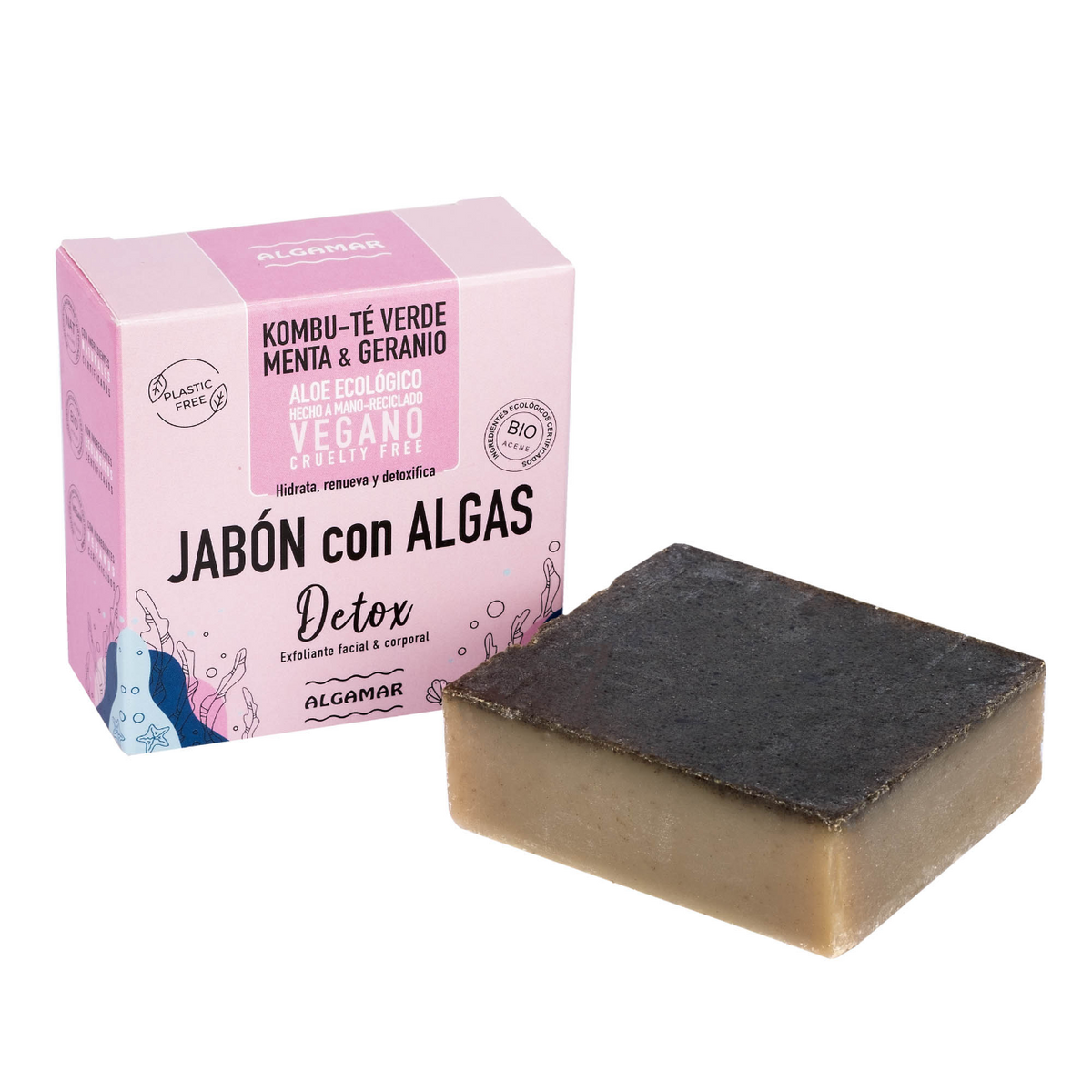 Jabón exfoliante en pastilla con algas detox kombu 100 gr.