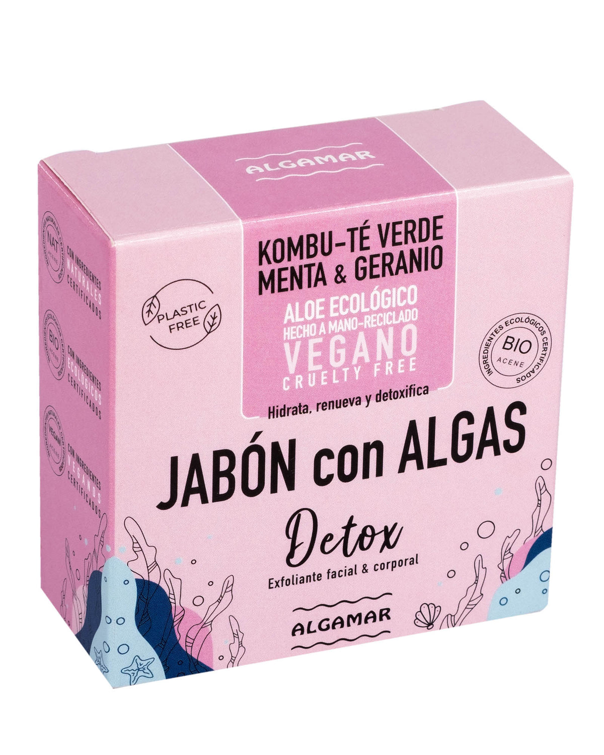 Jabón exfoliante en pastilla con algas detox kombu 100 gr.